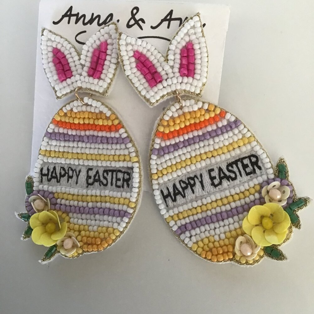 Anna & Ava New Happy Easter Bunny Ears and Egg Earrings